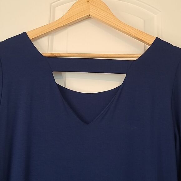 Eileen Fisher Knit Shift Dress Keyhole Back Long Sleeve Blue Size L Petite - Picture 9 of 14